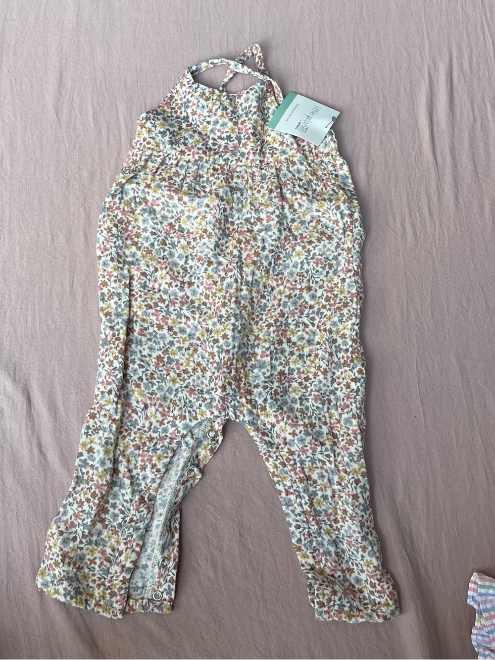 Girls' Mixed-Print Summer Dress (Blue Red Floral Stripe Cream) 12M - Picture 2 of 14